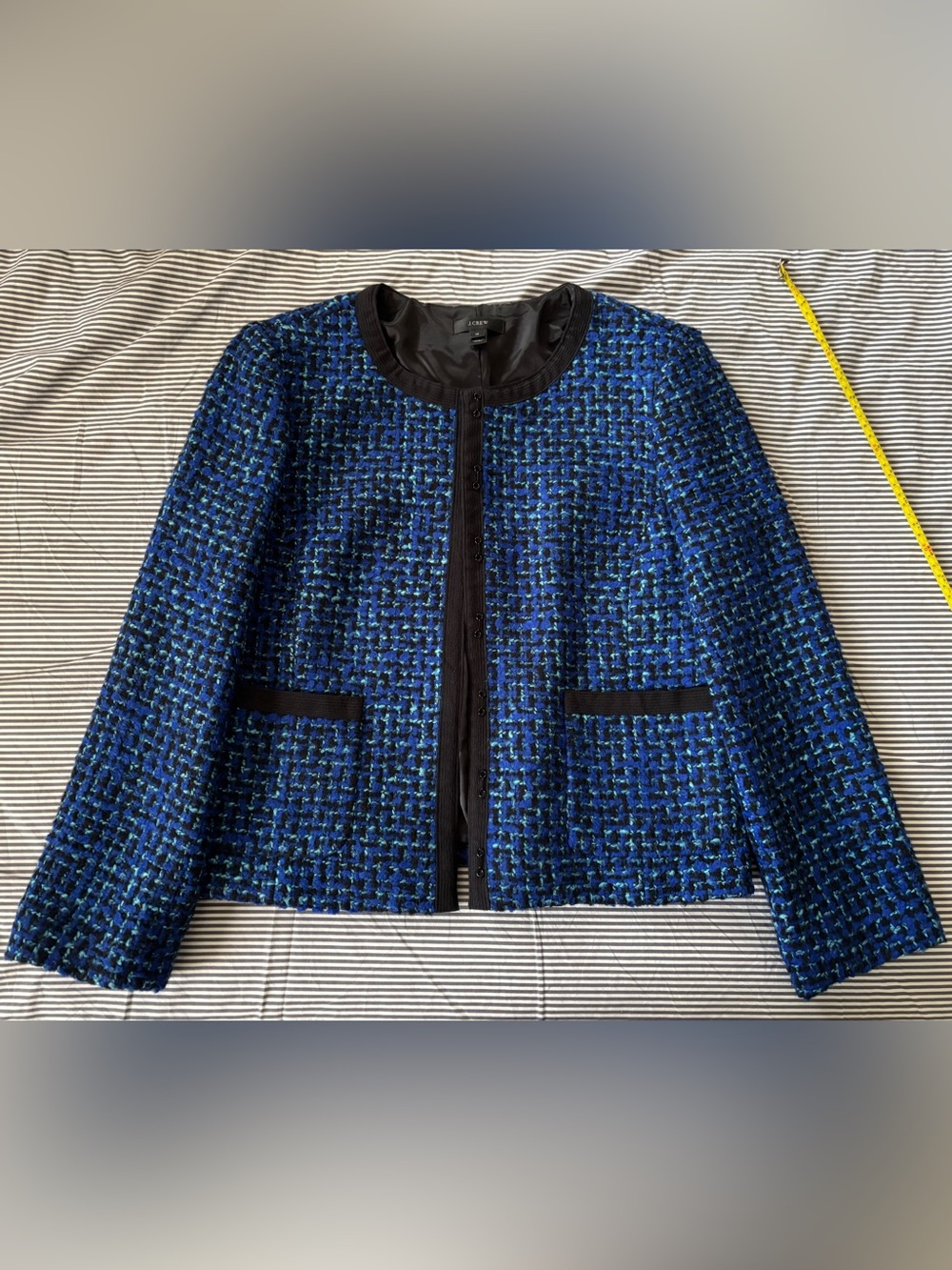 J. Crew Blue and Black Tweed Collarless Lady Coat
